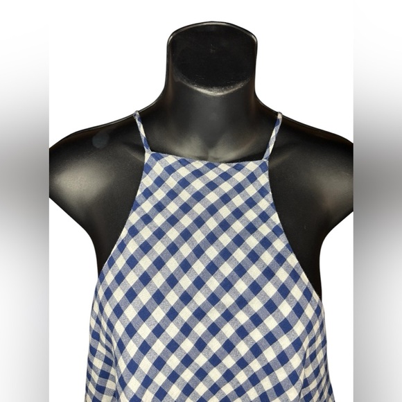 AEO women’s Blue Gingham Hi-Neck Swing Tank plaid white blue sz M preloved - Picture 8 of 11